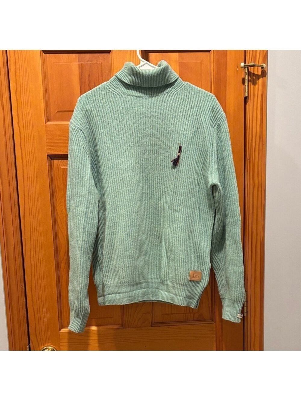 Scotch & Soda Men's Mint Green 100% Wool Rib Knit Turtleneck Sweater Size Medium - Picture 2 of 9
